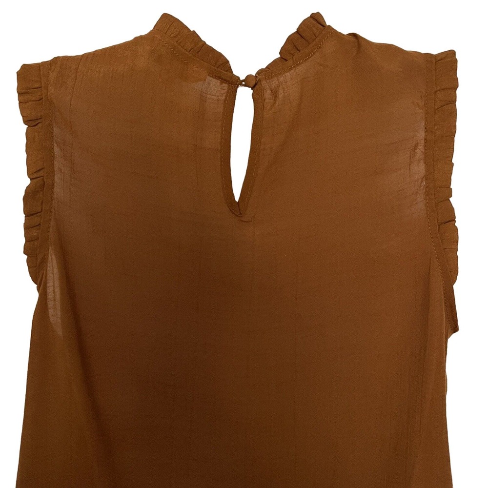 🌵 Nanette Lepore Women's Brown Smocked Sleeveless Ruffled Keyhole Top - Small - Picture 5 of 7